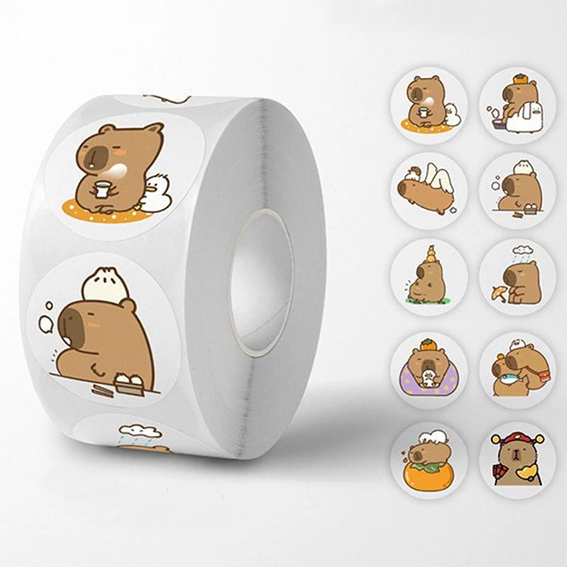 500PCS/Roll Cartoon Capybara Stickers Cute Animals Scrapbooking Laptop Stationery Decorative Stickers Envelope Sealing Sticker