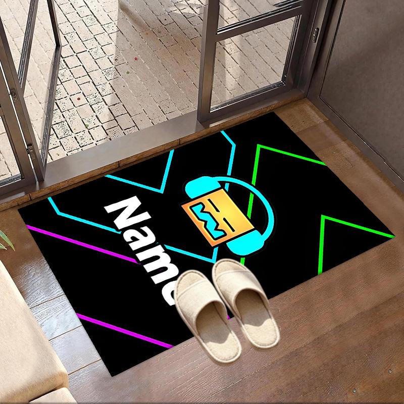 Custom Name Personalized Geometry Dash Print Carpet, Versatile Home Decor Rug, for Playroom, Apartment, Balcony, Entryway, Hallway Gift
