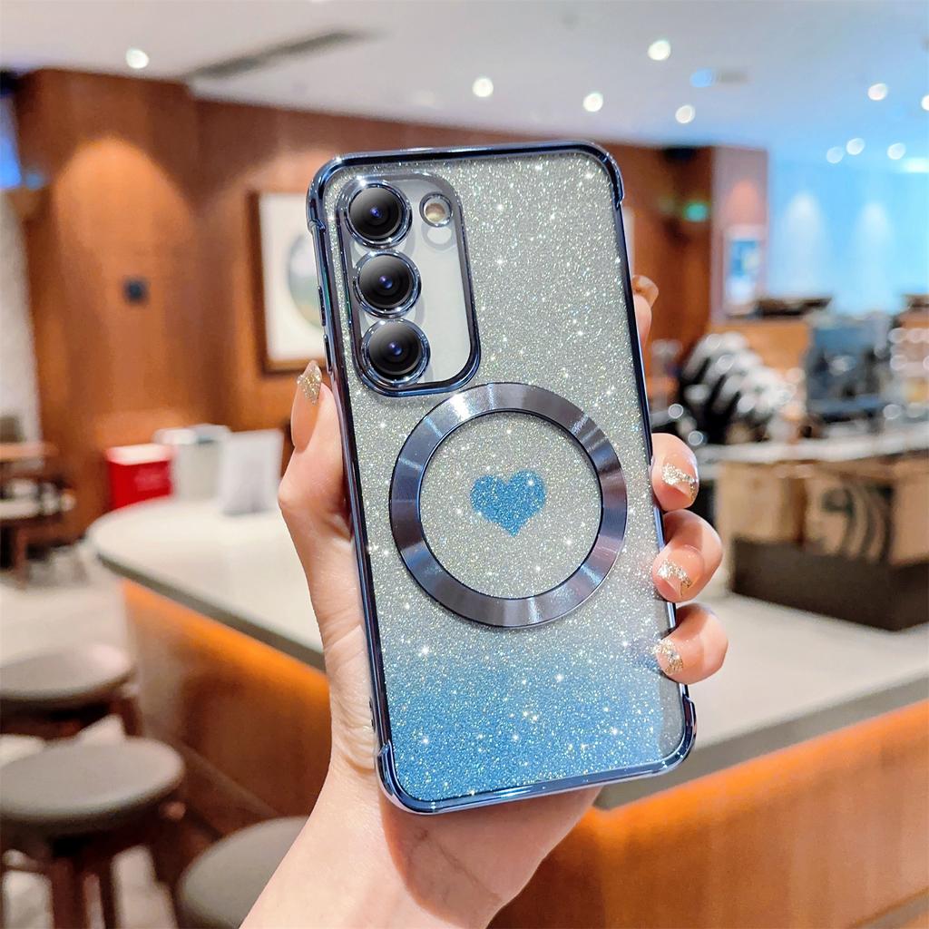 For Samsung Galaxy S23+ Case Compatible with MagSafe TPU Gradient Glitter Love Heart Phone Cover