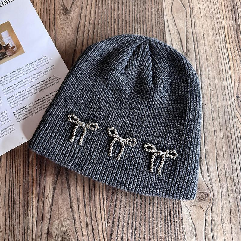 Fashion Color Solid Bow Decoration Women Casual Knitted Hat Autumn Winter And