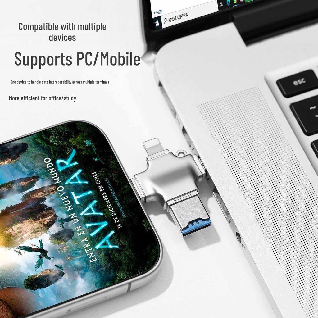 Universal 4-in-1 USB Adapter Card Reader for Apple, Android, Type-C Devices & TF Memory Cards