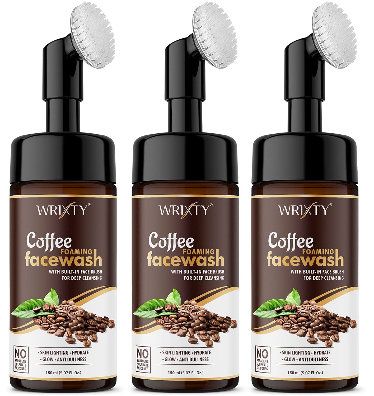 Wrixty Coffee Foaming Face Wash with Built-In Face Brush For Deep Cleansing | Hydrate Skin | healthy Skin, Acne and Oil Face Wash | For Men & Women