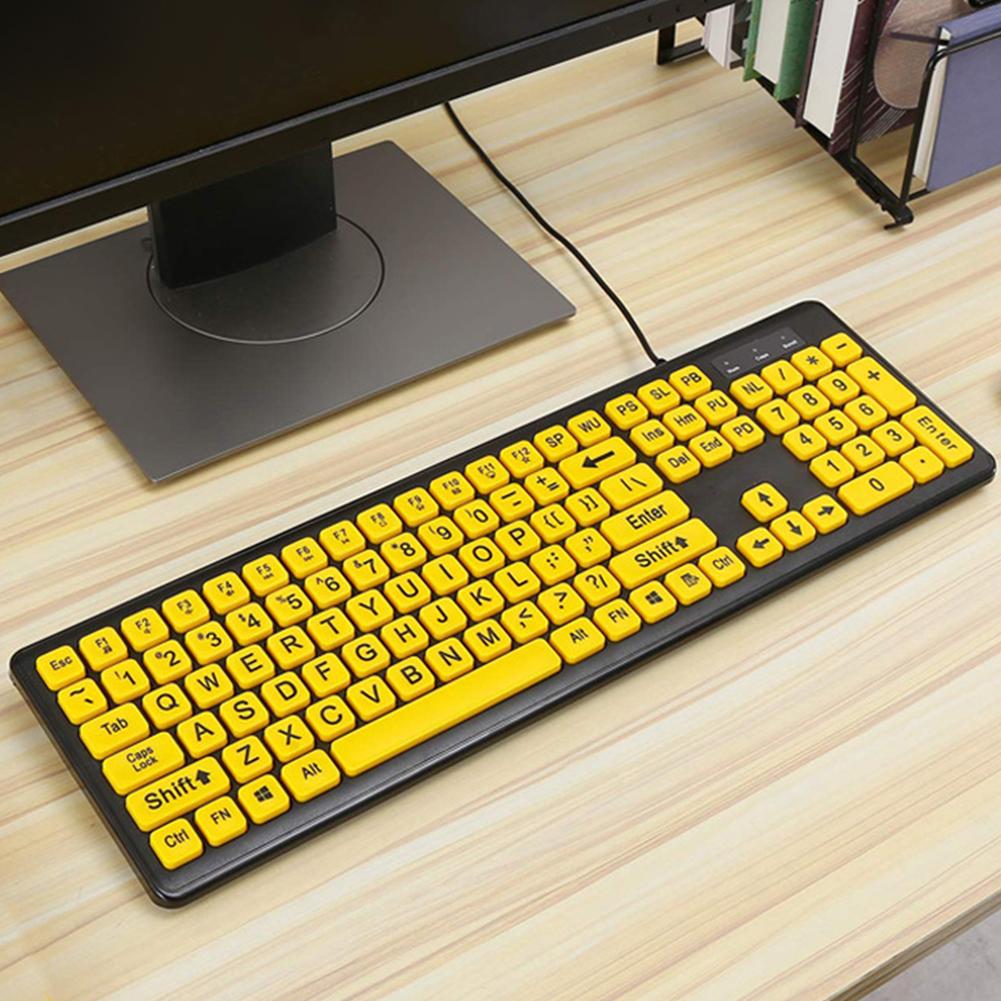 USB Keyboard Computer Accessory Large Letter Print Wired Yellow Button for Vista   XP   OS X