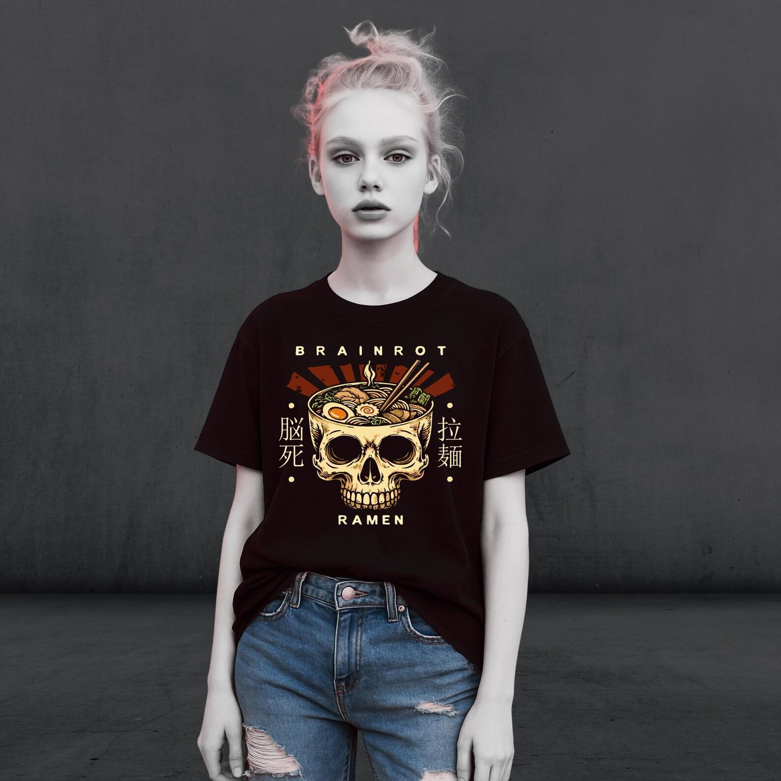 Brain Rot Ramen T-Shirt – Japanese Skull Graphic Tee 4XL