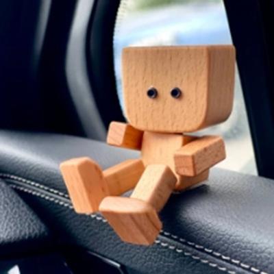 1 Set Shaking Wooden Man Figurine with 12 Expressions Handmade Shaking Feet Wooden Doll Car Dashboard Desktop Decoration