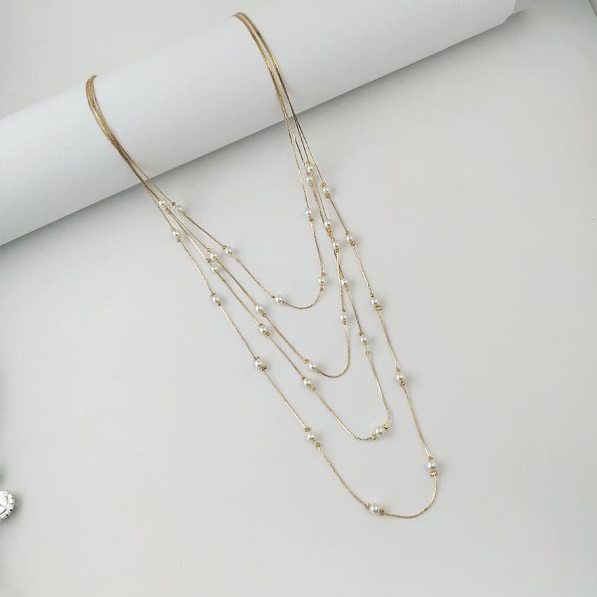 Korean Style Elegant Multi-layer Pearl Metal Chain Necklace for Women