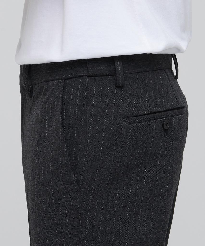 Musinsa Standard Pinstripe Tapered Hidden Banding Crop Slacks [Charcoal Gray]