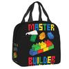Custom Brick Builder Blocks Master Builder Insulated Lunch Tote Bag for Women Resuable Cooler Thermal Food Lunch Box Children