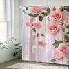 Water-Resistant Non-Woven Shower Curtain With Floral Rose Pattern, Artistic Design, Includes 12 Hooks For Home And Hotel, Machin