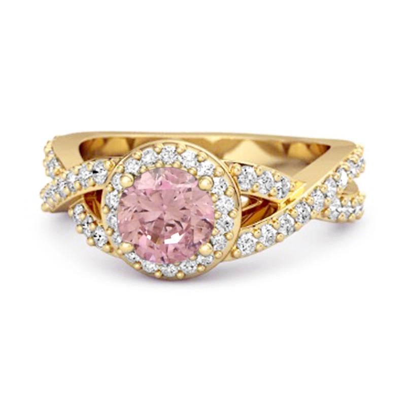 

Pink CZ Halo Accents Women Wedding Ring - 925 Sterling Silver Gold Vermeil 10 жовтий/золотий
