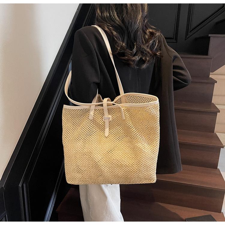 Straw large-capacity mother and child bag spring new woven bag vacation shoulder tote bag