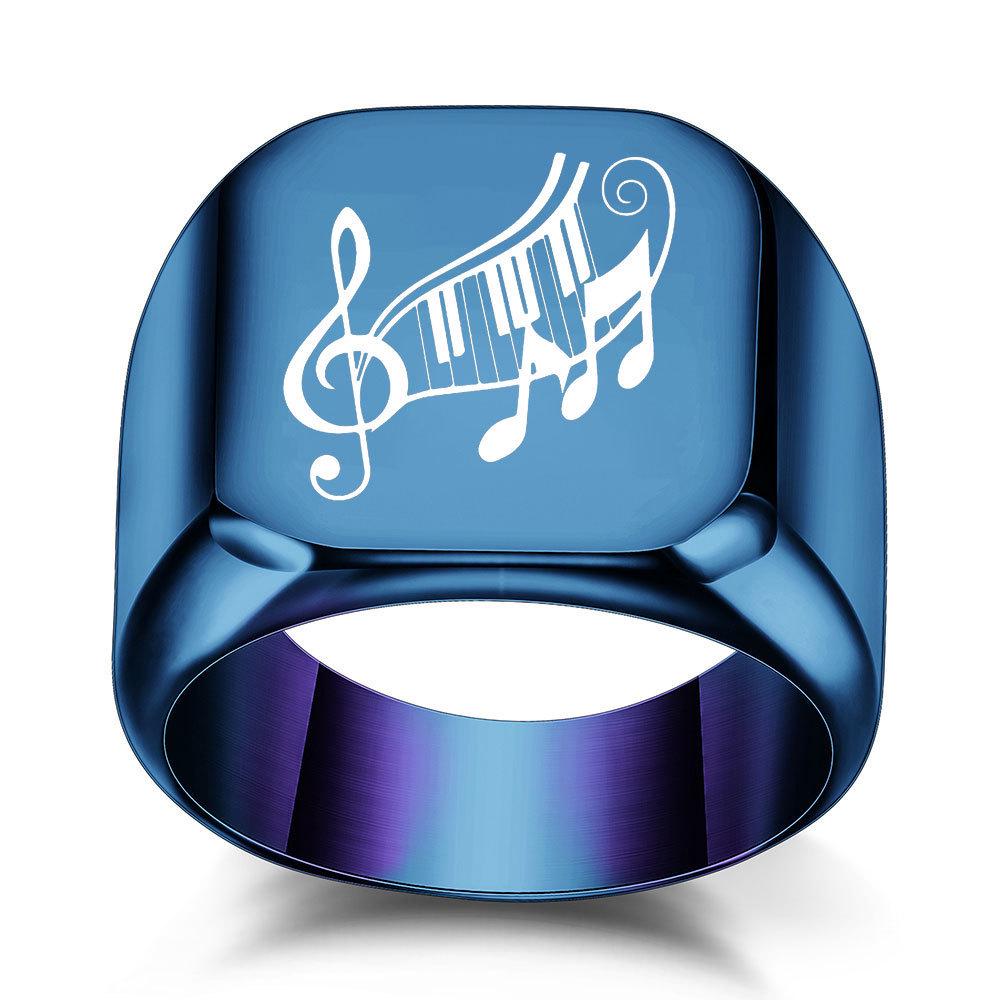 European-American Cross-border 18MM Laser-Engraved Musical Symbol Retro Punk Ring Size 8