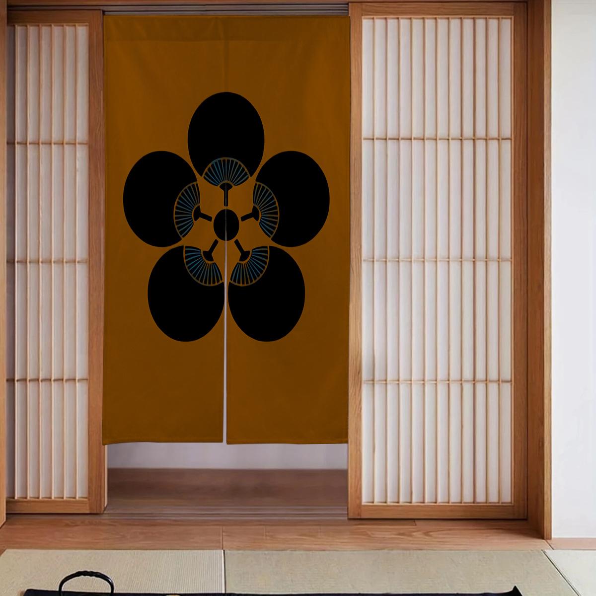 

[2D Door Curtain] 1pc Japanese Style Cherry Blossom & Wave Design Blackout Curtain, 34x56 Inch - Elegant Floral Pattern with Red 65x100cm26x39in