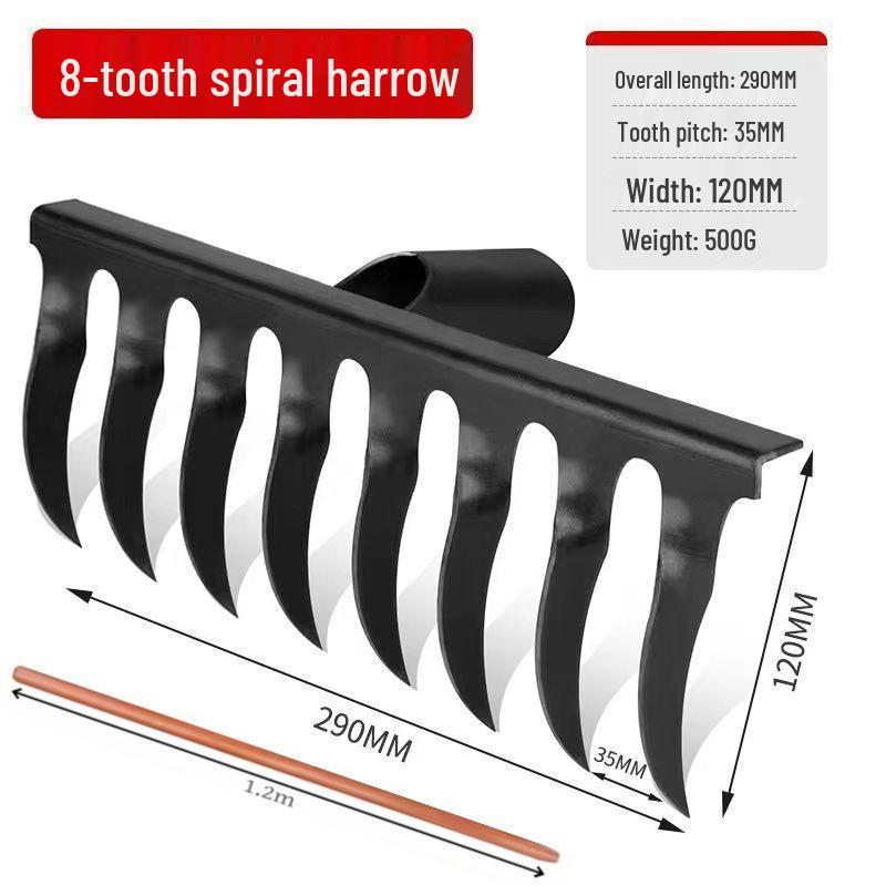 Manganese Steel Hand-Forged Spiral Rake: Multifunctional Garden Tool