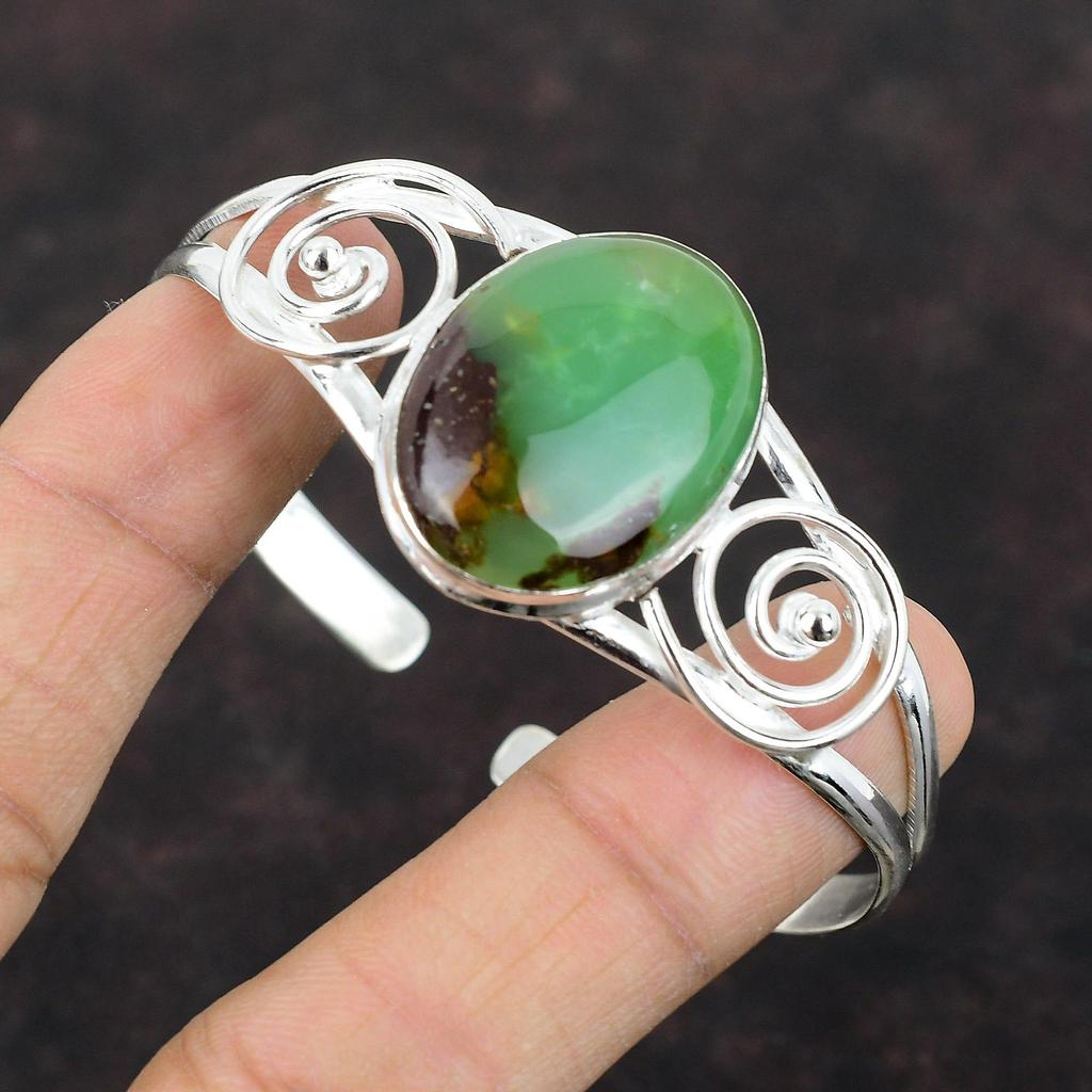 Boulder Chrysoprase Bangle 925 Sterling Silver Cuff Bracelet Gemstone Bangle Handmade Jewelry Adjustable Bangle Unique Jewelry Gift For Her