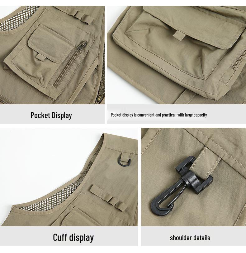 Men's Casual Multi-Pocket Mesh Vest for Fishing & Photography - Sleeveless Outdoor Spring/Autumn