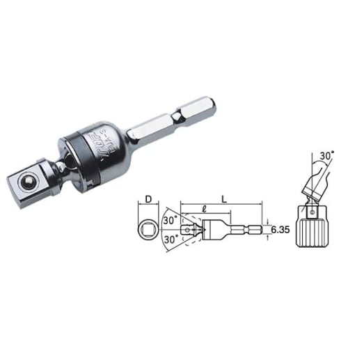 TOP Industrial (TOP) Universal Socket Adapter for Electric Drills, Hex Shank to 3-Minute Angle, 30 Swivel Socket, EUA-3, Tsubame-Sanjo, Made in Japan