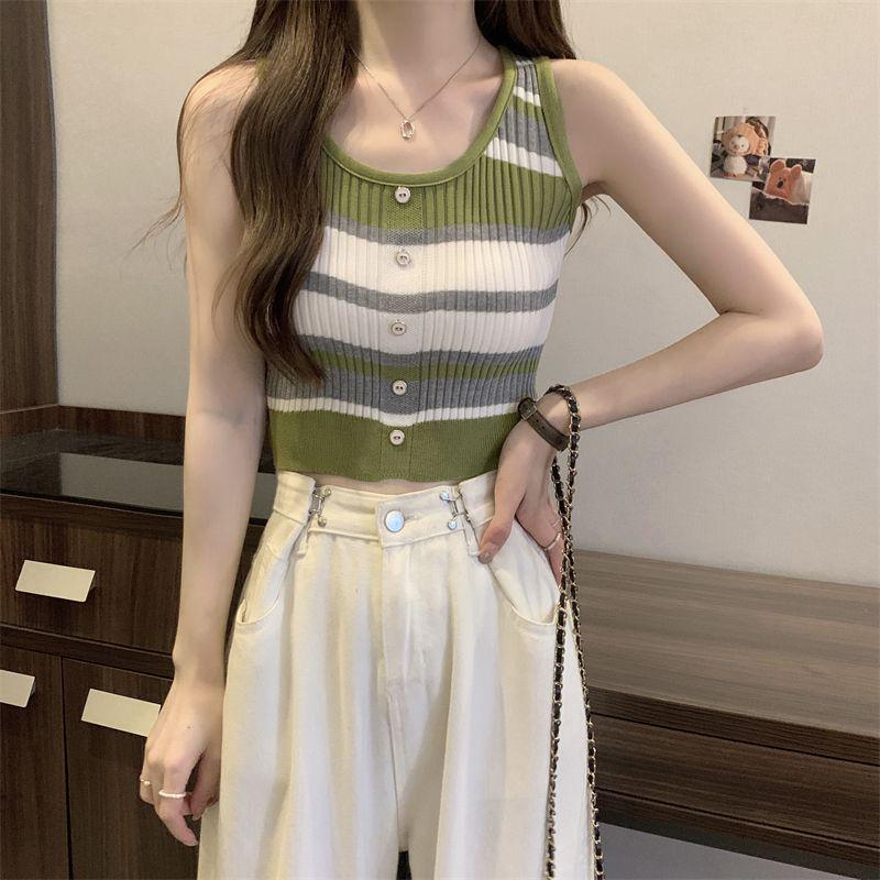 Damen Retro Gestreifte Eng Gestrickte Trägerlos-Bluse - Schmeichelndes Sommer-Design