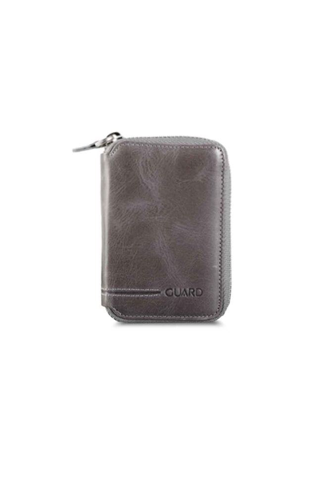 

Antique Gray Leather Mini Wallet with Guard Zipper