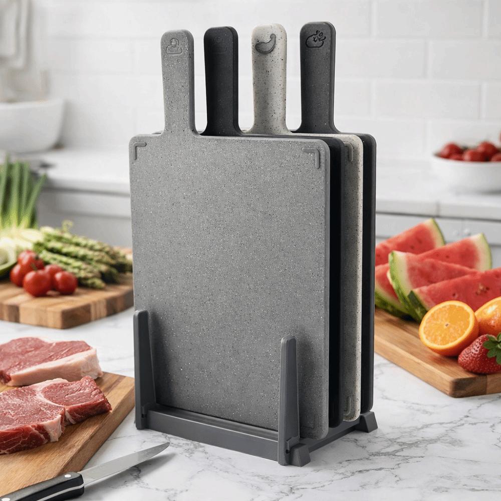 4 Pieces Non-slip Chopping Board Set with Storage Rack Chopping Block Complementary Foods