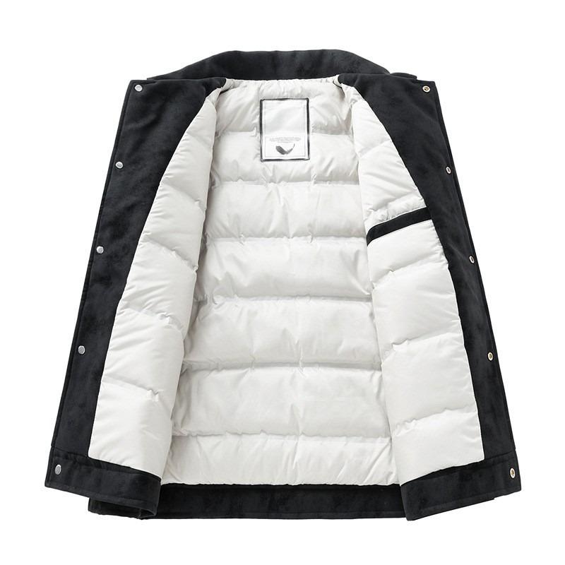 Down Jacket Men's% White Duck Down Winter New Loose Lapel Casual Leather Jacket Men's