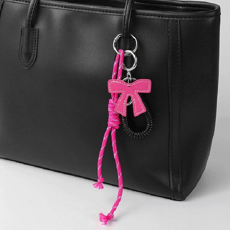 Yogodlns Kunstleder Schleife Dekor Mini Rucksack Hängende Handtasche Anhänger Tasche Anhänger Taschen Zubehör