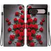 Handmade PU Leather Flip Case for Google Pixel 7 Pro Anti-Slip Shockproof Cover with Wrist Strap & Heart/Rose Cat Designs