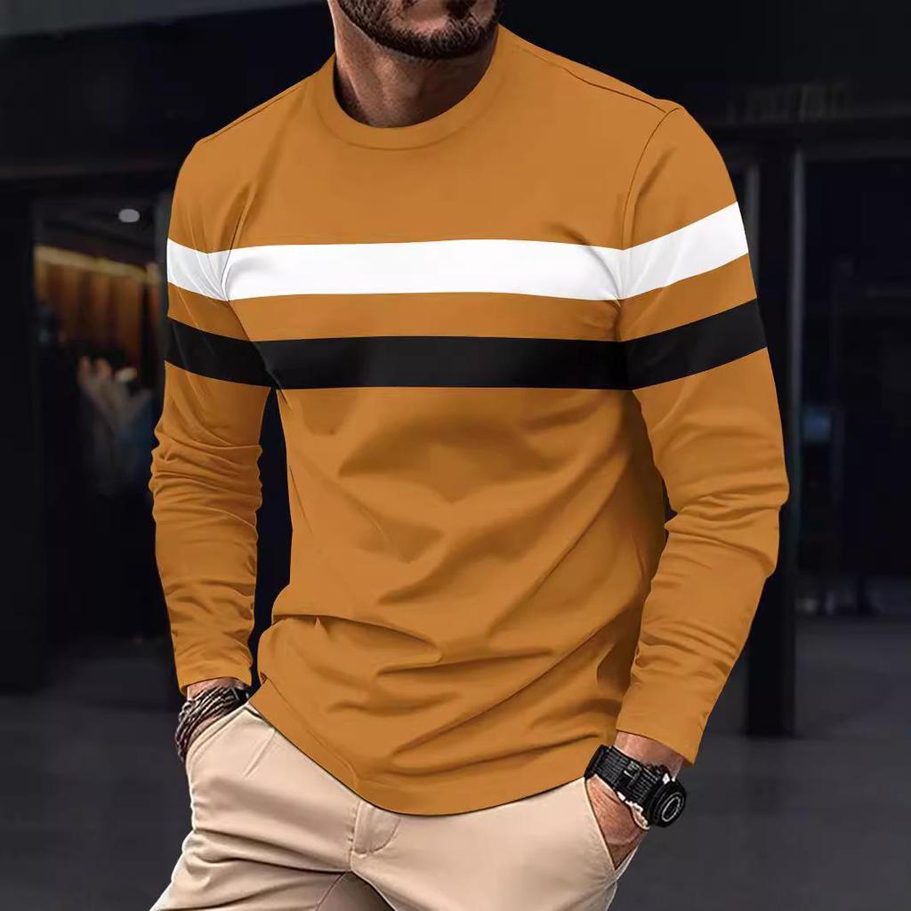 Plus Size Men's Color Block Crew Neck Long Sleeve Base Layer Pullover for Autumn & Winter