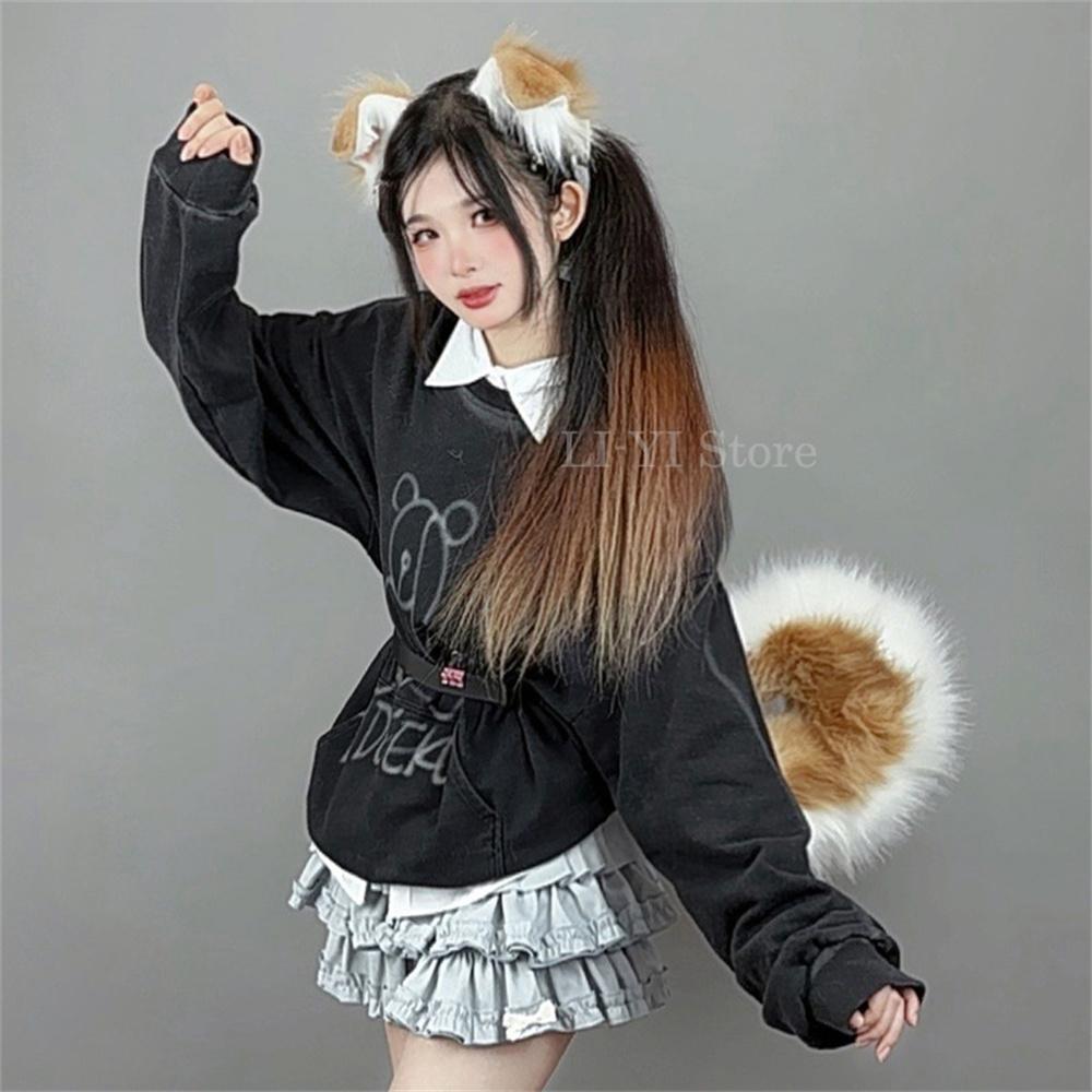 12 Styles 2Pcs/Set Furry Anime Dog Ear Headband Tail Cartoon Comic-Con Cosplay Costume Accessories Plush Animal Ears Tail