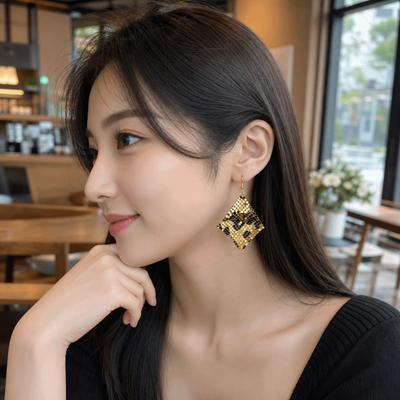 Rose Gold Glitter Metal Sequins Earrings Shine Mesh Dangling Pendant Earrings Tassel Earring Women