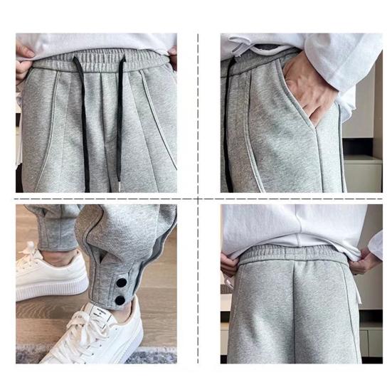 Autumn Men Pants Solid Color All Match Drawstring Elastic Waist Loose Ankle Tied Pants for Daily Wear
