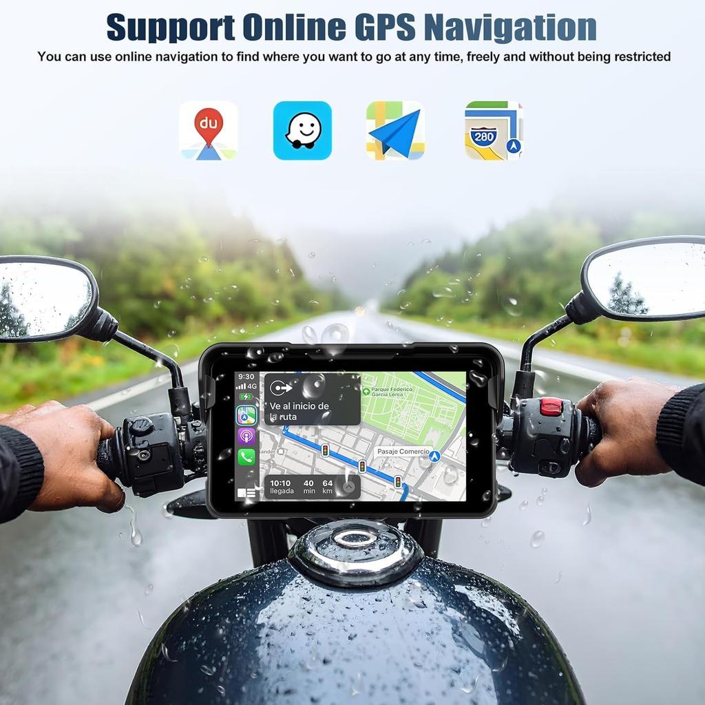 Auometo 5 Inch Motorcycle Display Audio for Bike Navigation Bike Smart Monitor Wireless CarPlay