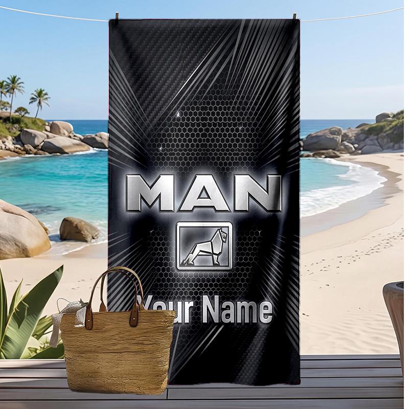 Toalla de Playa Personalizada MAN Truck, Estampa tu Nombre Texto Toalla Ligera Absorbente para Natación Viajes