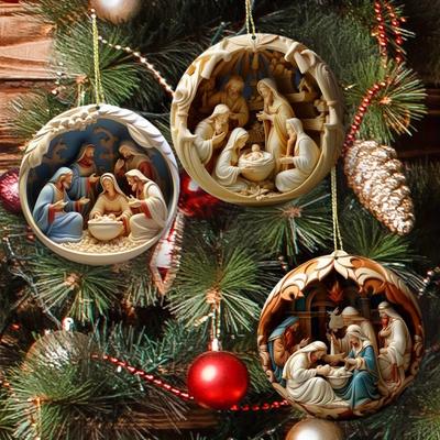 6pcs Nativity Scene Wooden Ornaments Set - 3D Effect, Perfect For Baby Showers, Birthdays & Home Decor