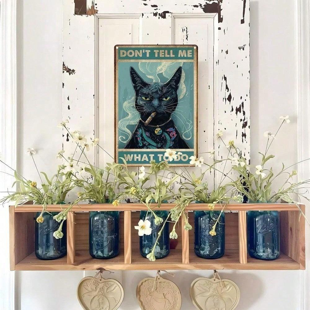 Vintage Black Cat Tin Sign Funny Garage Metal Wall Art Retro 8x12 Inch Plaque Cool Kitchen Home Decor