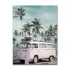 Dekorationsbild, skandinavisches Heimdekor, Ozeanlandschaft, Leinwand, nordischer Stil, Strand, rosa Bus, Wandkunstdruck, Gemälde