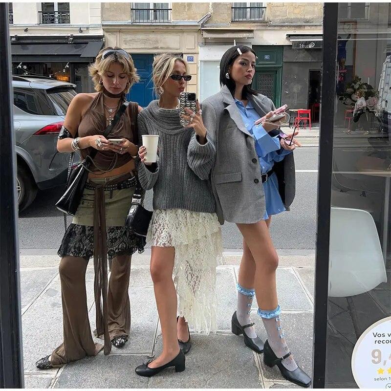 Elegant Solid Slash Neck Thick Knitted Boat Neck Tops Women Casual Long Sleeve Loose Warm Pullover Jumpers Female Fashion High Street Sweater Knitwear