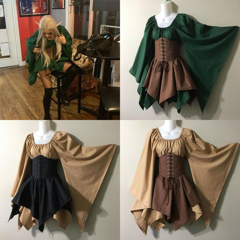 Stunning Gothic Medieval Renaissance Woodland Elf Fairy Dress For Cosplay And Parties
