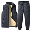 Men's 3-Piece Set, Lamb Fleece Ultrasonic Cotton Jacket with Vest & Pants, Winter Thickened Warm Suit