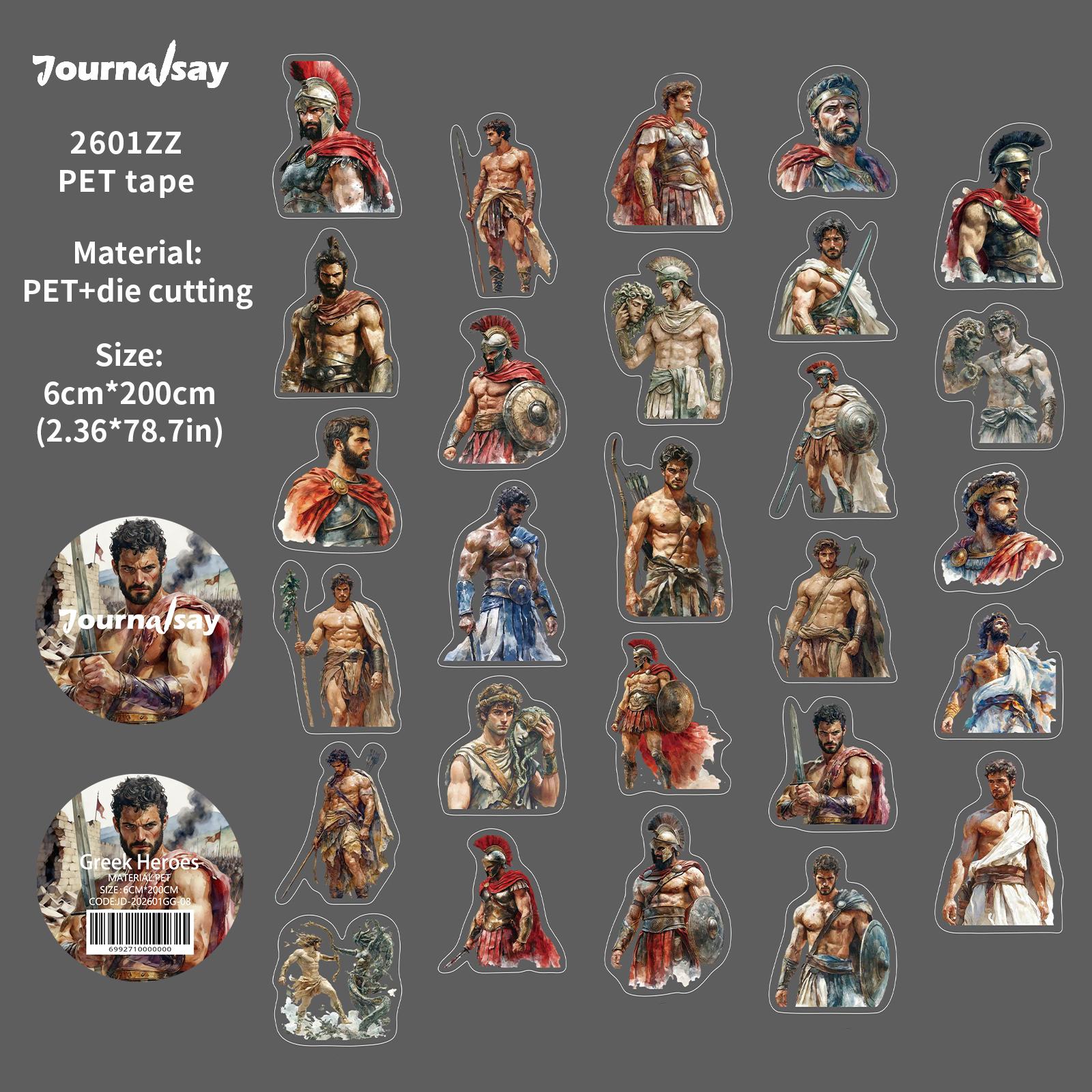 60mm*200cm Greek Heroes Series Vintage Knight Character Landscape PET Tape Creative DIY Journal Material Collage Stationery