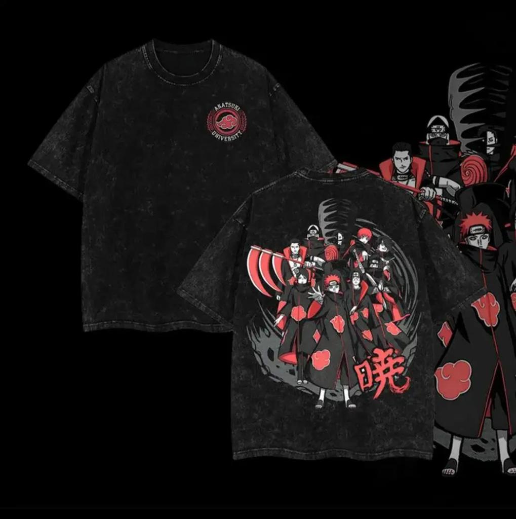 Akatsuki Members T-shirt Naruto Shippuden T Vintage Washed Oversized Retro Anime Harajuku Streetwear Manga Mens Graphic Clothing
