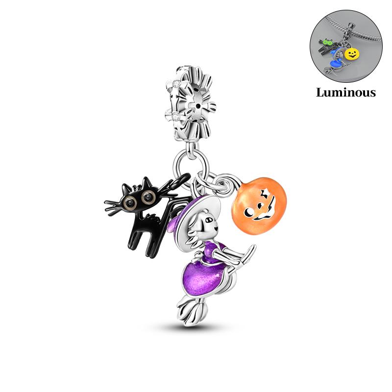 New Luminous Halloween Skull Witch Pumpkin Candy Charms Beads Fit 3Mm Original Bracelets Diy Party Jewelry