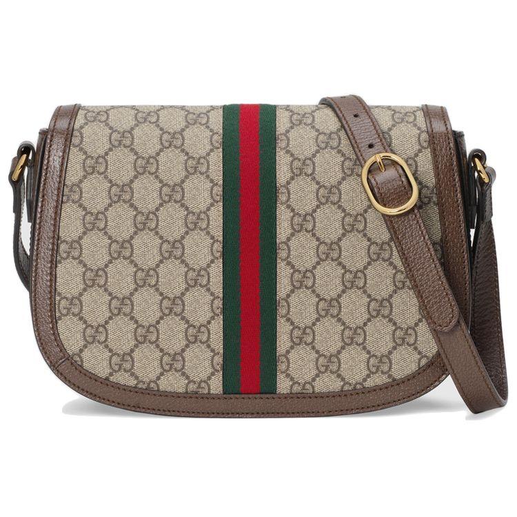 Gucci Ophidia Logo Stripe Web Canvas And Leather Saddle Bag Women Shoulder Bag 601044-96IWB-8745