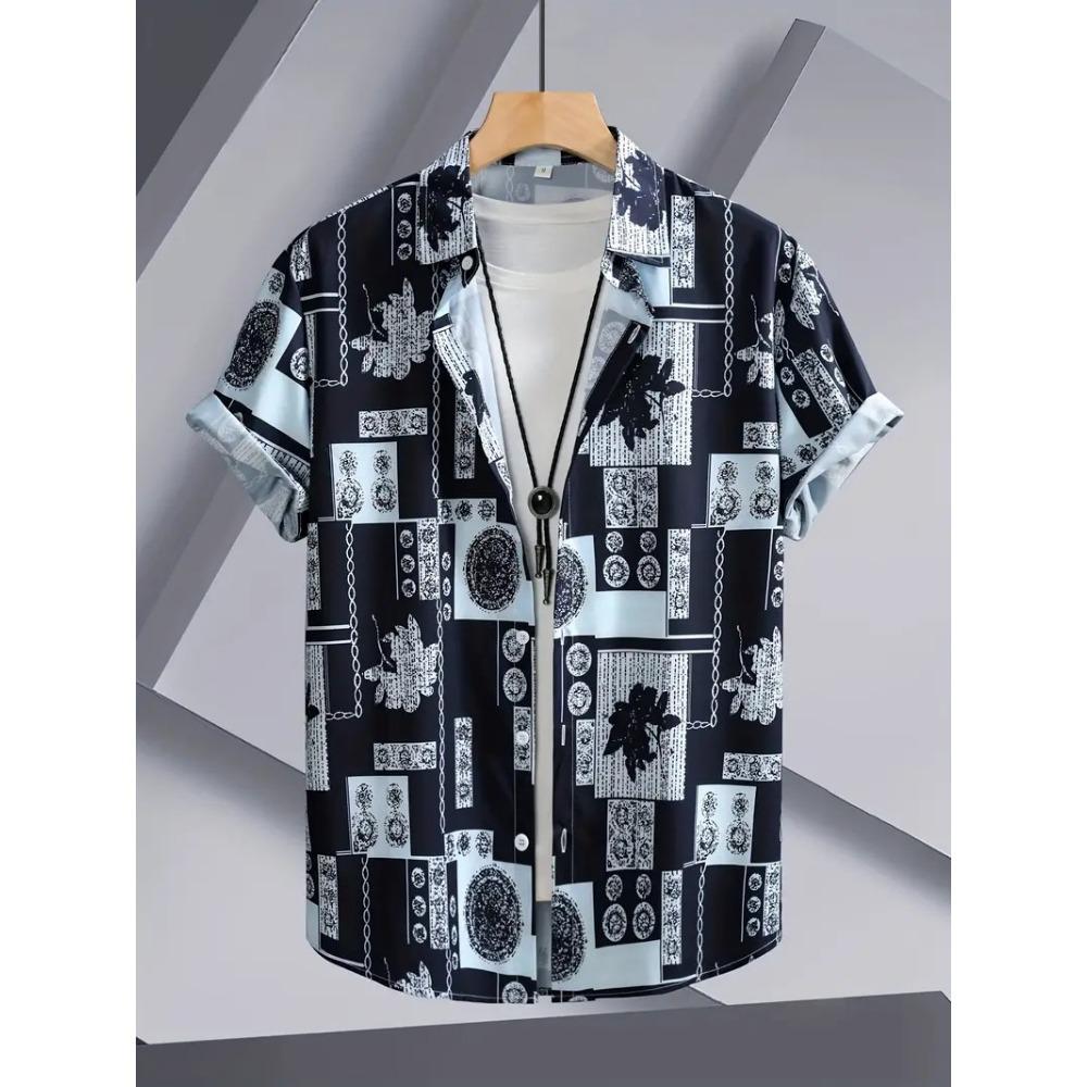 Palmshadow Cuban Camisa Men's Clothing Simple Hawaiian Print Poplin Shirt Business Holiday Everyday Outdoor Short Sleeve Shirt