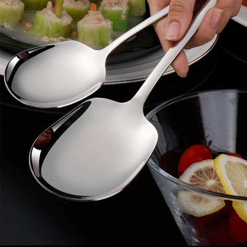 New In Kitchen Dinner Dish Soup Rice Western Restaurant Bar Public Spoon Large Stainless Steel Round Head Buffet Serving Spoon