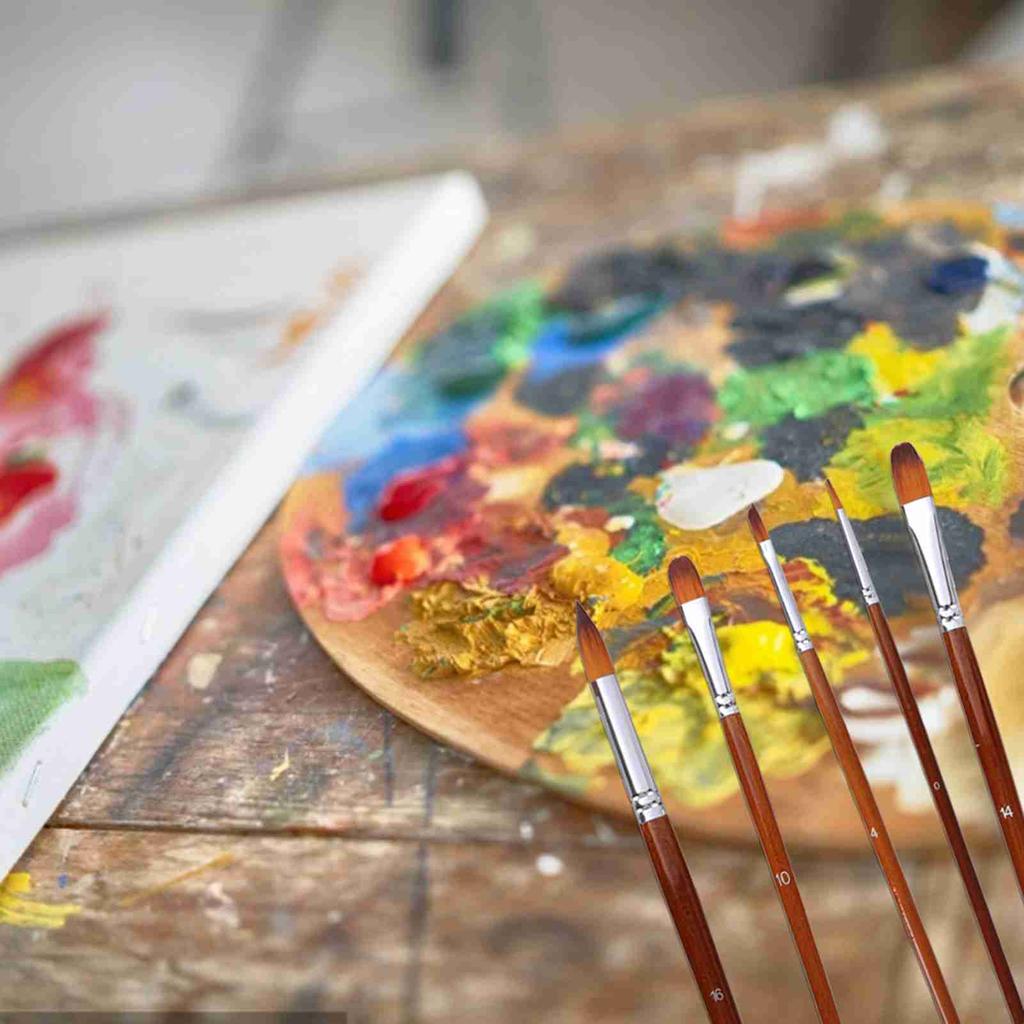 13pcs Professional Art Paint Brushes Set Long Wooden Handle Nylon Hair Paintbrush for Acrylic Oil Watercolor Gouache