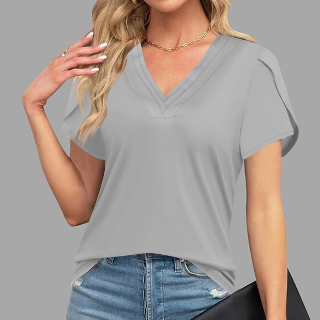 Blouses For Women Dressy Casual, Fashion Solid Color  Retro T-Shirt Unique Design  V-Neck Oversized Tshirts