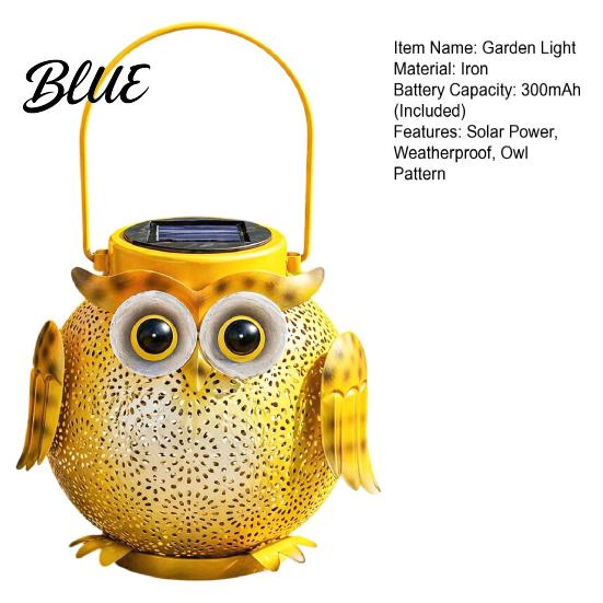 Owl Pattern Solar Light Light Design Garden Decor Outdoor Waterproof Metal Hanging Energy Saving Lantern for Outside Patio Yard Lawn Porch Lighting