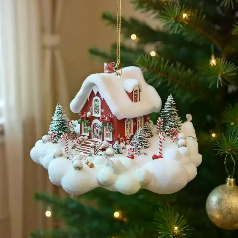 Schneehaus Weihnachtsbaum Hängeornament Weihnachtsfeier Dekorationen Für Weihnachtsbaum Anhänger 2D Acryl Flach Weihnachtsanhänger