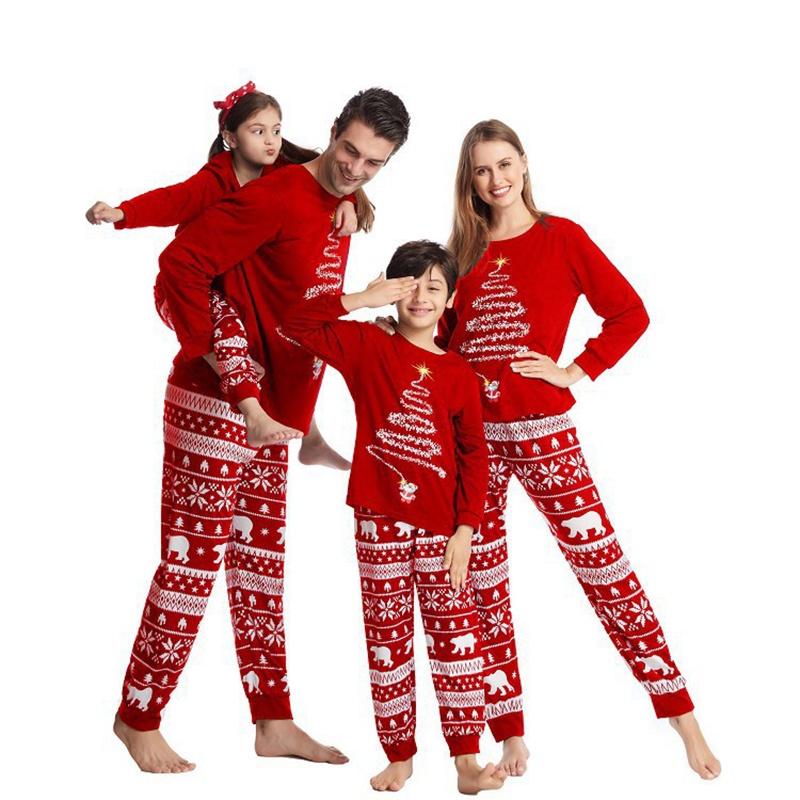 Christmas Santa Claus Matching Family Pajamas European And American Style Cartoon Print Cotton Blend